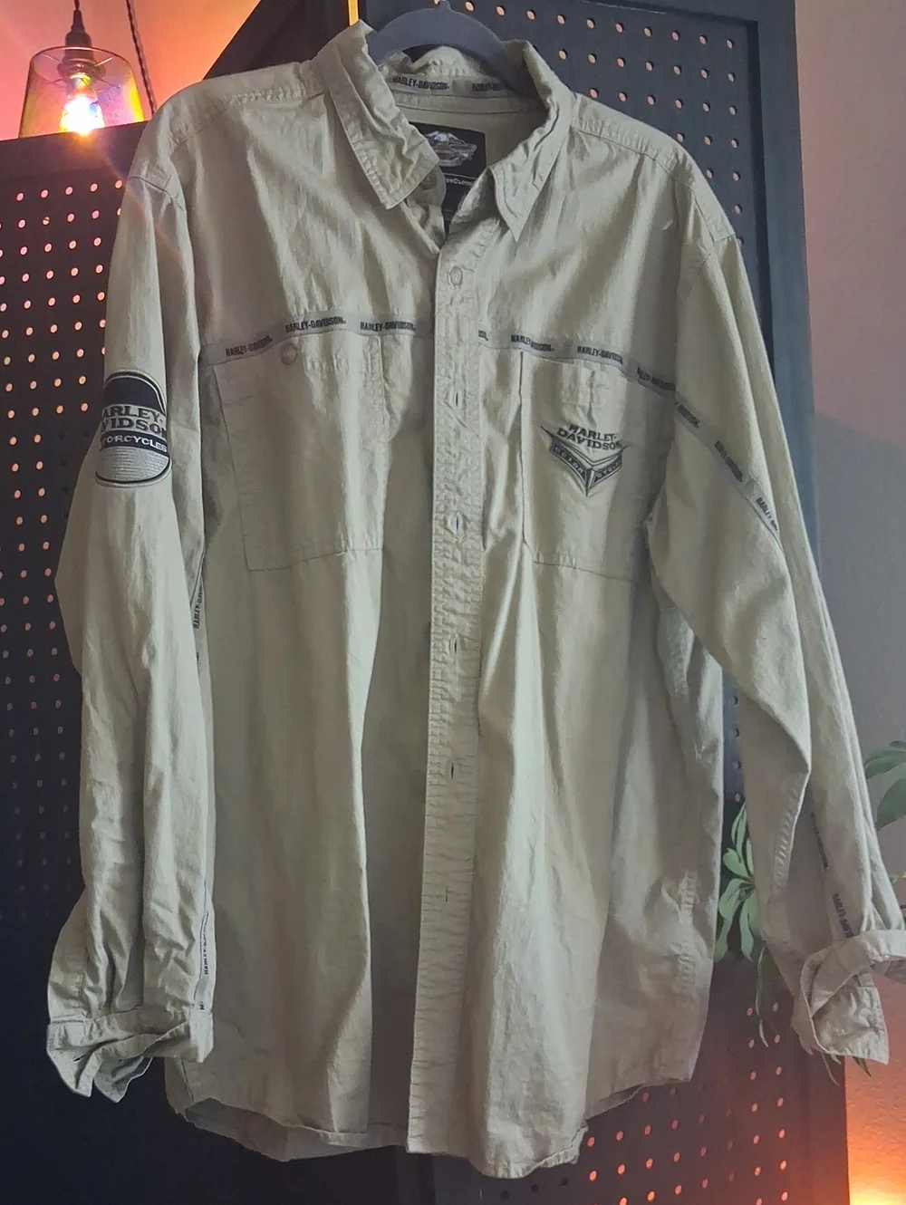 Vintage Harley-Davidson Light Khaki Button-Up Shirt Jacket